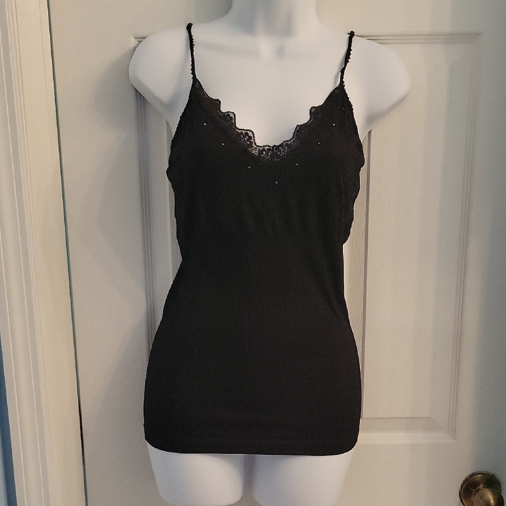 Express Black Fitted Camisole with Lace Trim
